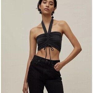 Urban Outfitters UO Tia Cinch Halter Top Black Women's Size Small Festival